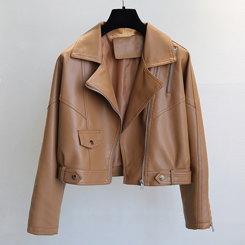 FTLZZ-Chaqueta corta de cuero sintético para mujer, ropa informal suelta para Moto, prendas de vestir de piel sintética suave, primavera y otoño