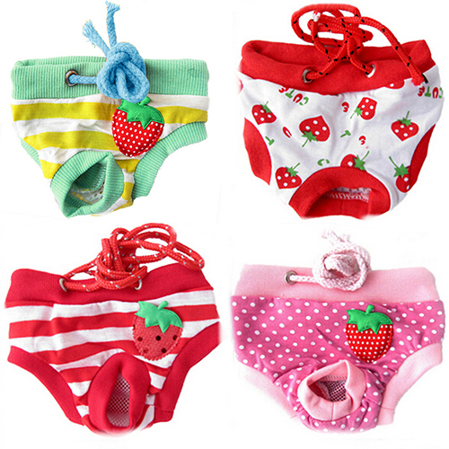 Vrouwelijke Pet Dog Puppy Luier Broek Fysiologische Sanitair Korte Panty Nappy Ondergoed M/L/Xl Leuke Aardbei Gestreepte