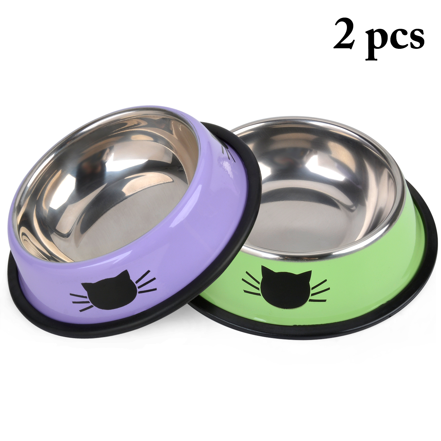 Producto para mascotas, cuenco para gatos y perros, de acero inoxidable, antideslizante, cuenco para comida para perros y gatos, cuencos para Alimentación de Mascotas, herramienta, accesorios para alimentar mascotas: Green Purple