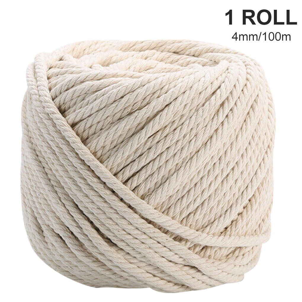 Natural Cotton Rope Handicraft DIY Cotton Cord Weaving Crafting Braiding Rope Thread Wall Hang Decor Tapestry Make Cotton Rope: 4mm 100m 1 Roll