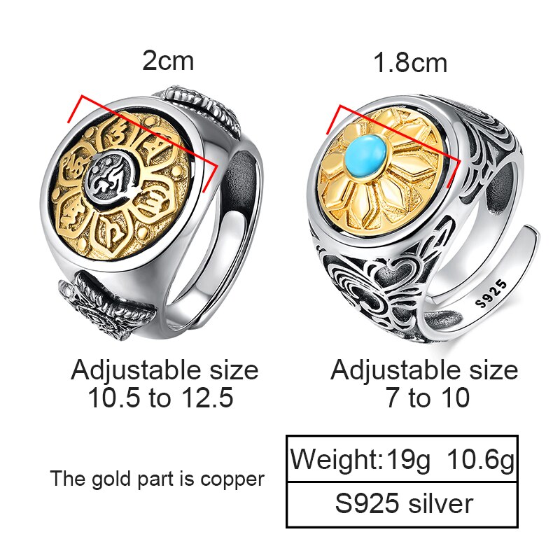 Zabra 925 Sterling Argento Spin Anello per Le Donne Degli Uomini Formato Aperto 2 Scelte di Buddha Sei Parole Anello con Sigillo Vintage Rock gioielli