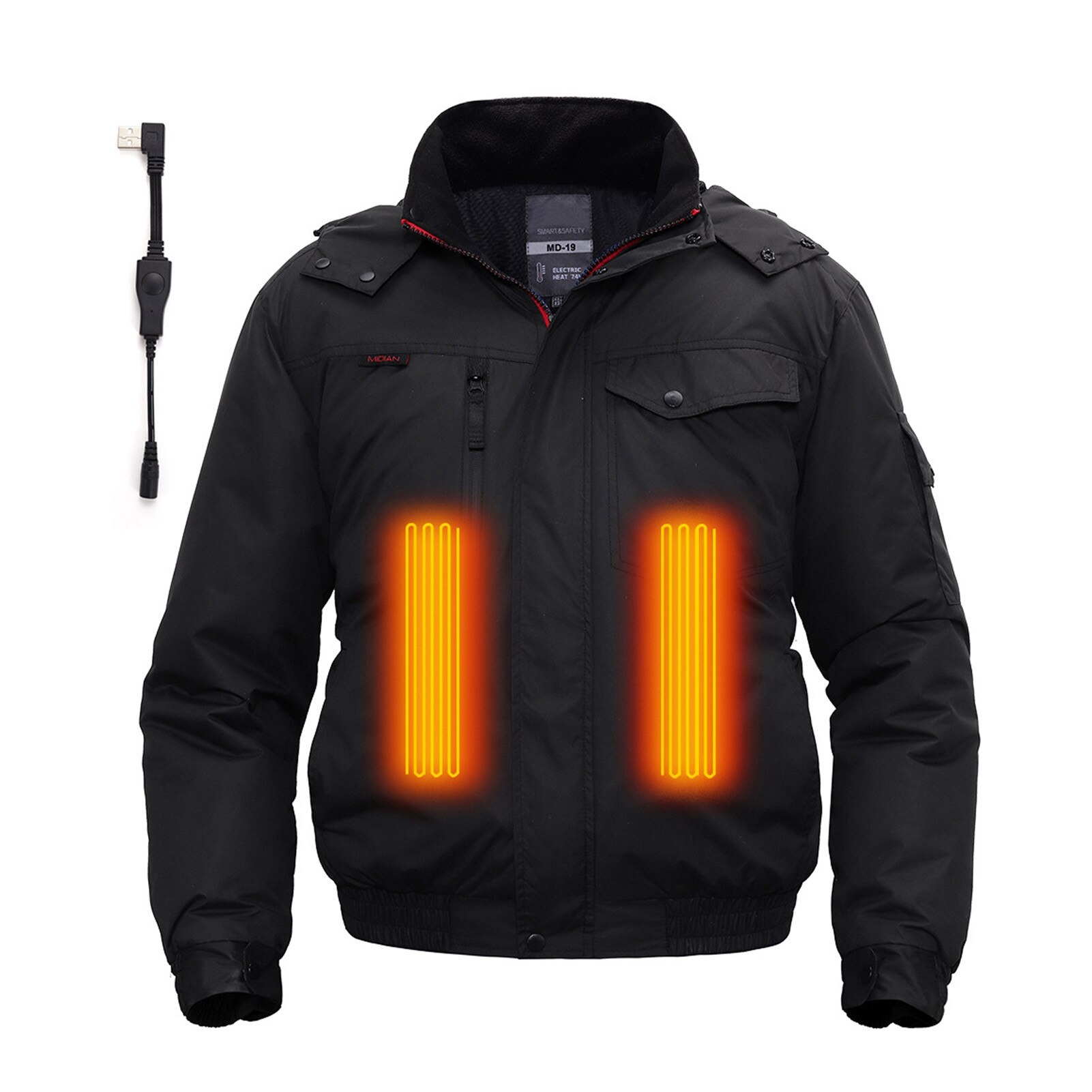 USB Charging Heating Jacket Breathable Comfortable Electric Heating Clothing For Walking Camping Ice Fishing Skiing: Black  S