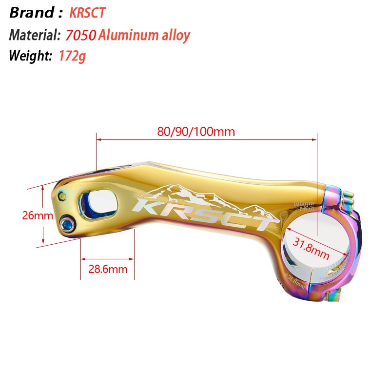 KRSCT Bicycle Stem CNC Handlebar Stem Road Mountain Bike MTB Stem -20Degree 28.6*31.8mm 80/90/100mm Bicycle Handlebar Parts