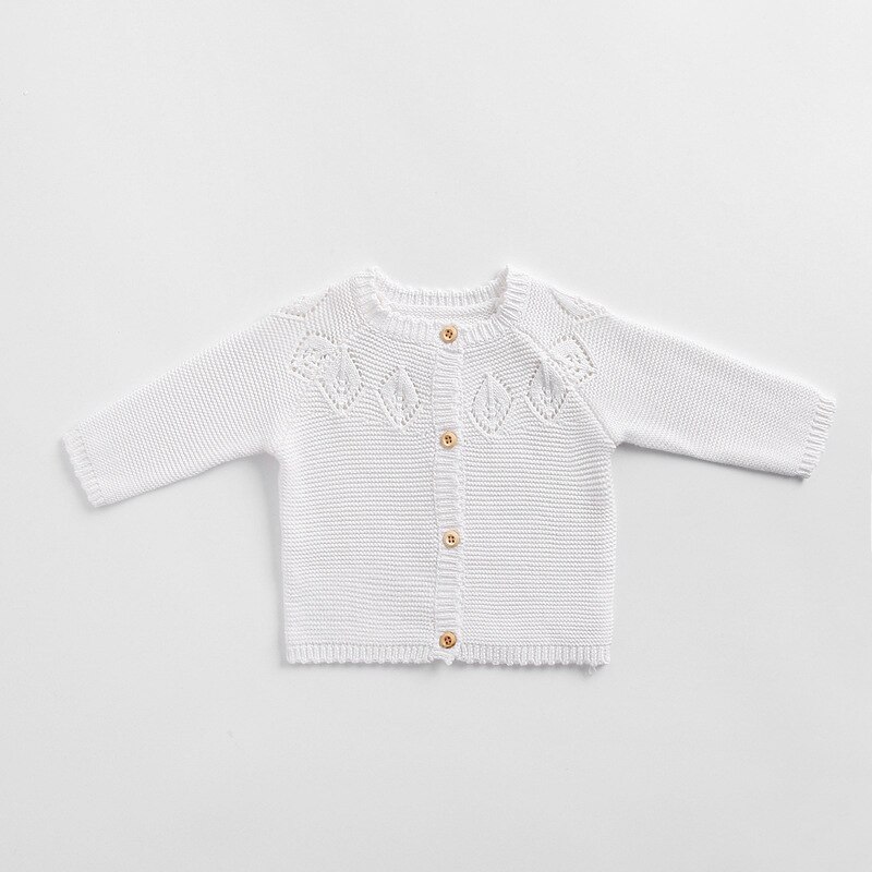 herbst kinder Kleidung Mädchen Pullover Casual Feste Langarm Baby Mädchen Gestrickte Häkeln Strickjacke Pullover Für Mädchen: WHITE / 24M