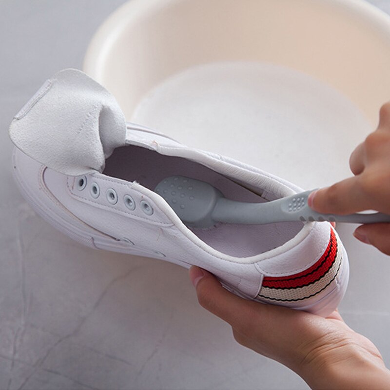 Langhåndtag sneakers vaskebørster og rengøringsværktøj til sko & bærbar plastiksko med dobbelt hoved