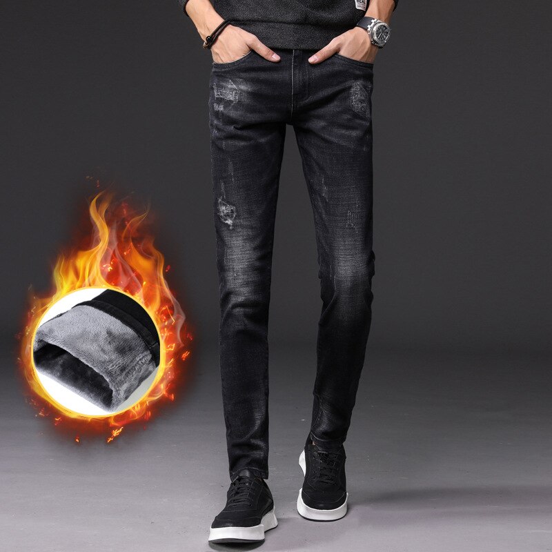 Neue Männer Mehr Verdicken Warme Jeans Herbst Winter Jeans Warme Beflockung Warme dünne Weiche Männer Jeans passen für