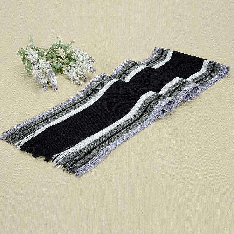 Écharpe rayée en coton pour hommes, écharpe de styliste, châle tricoté, de pour femmes et hommes, écharpe rayée avec glands, en cachemire: Black
