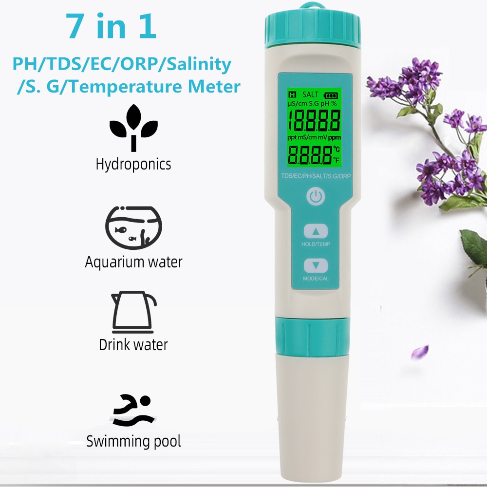 Digitale 7 In 1 Ph/Tds/Ec/Orp/Zoutgehalte/S. G/Temperatuur Meter Water Monitor Tester Drinkwater Aquaria Ph Meter