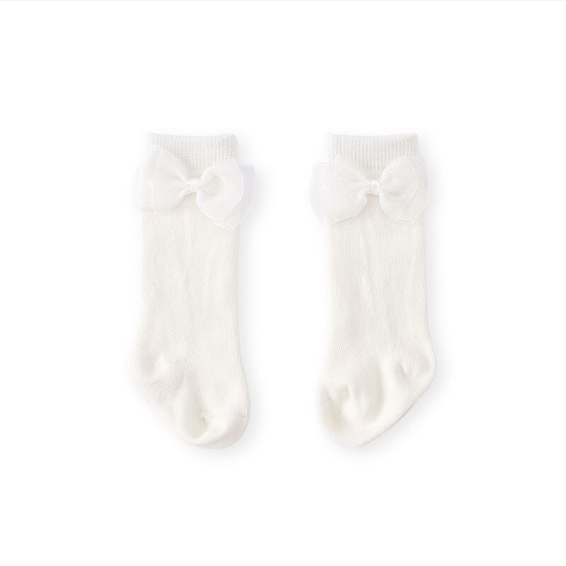 Pureborn 6 pack nyfødte baby pige sokker med blonder bue knude strikket åndbar bomuld solid mellem sokker baby pige benopvarmere: 6 stk hvid / 3.15 tommer