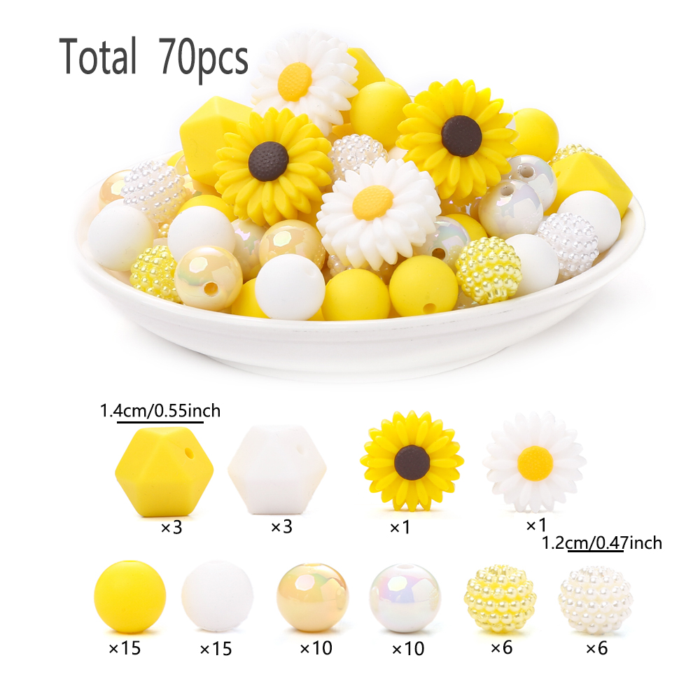 Perles de dentition en silicone pour bébé, 70 pièces, de alimentaire, pour bricolage, tétine, collier, accessoires: green