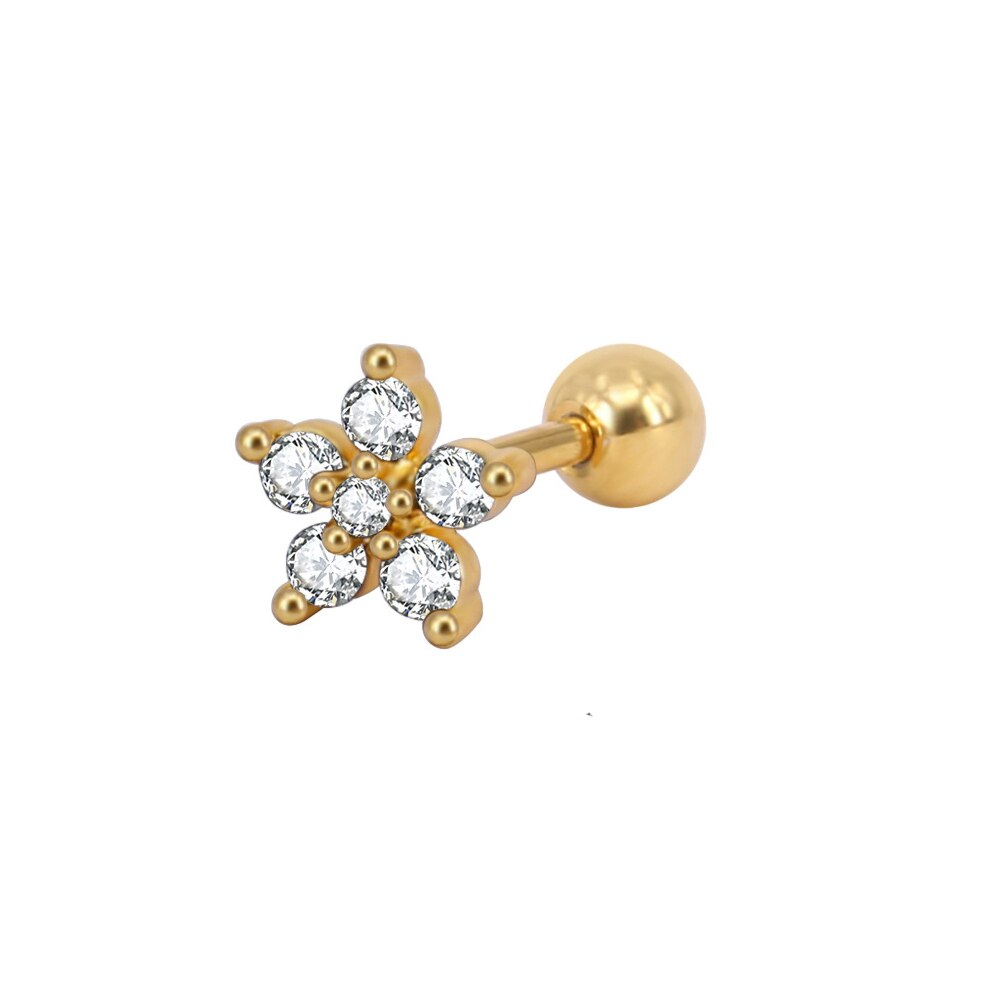 1Pc Rvs Helix Stud Tragus Oorbellen Ronde Cz Kleine Bloem Kraakbeen Rook Knus Conch Oor Piercing Oorbel: gold