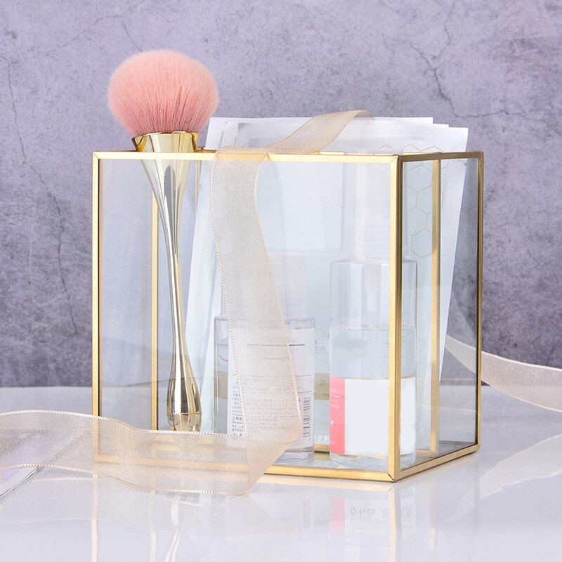 Nordic Painting Grid Glass Flip Tank Box Luxury Modern Cosmetics Storage Container Micro-Landscape Flower Room B