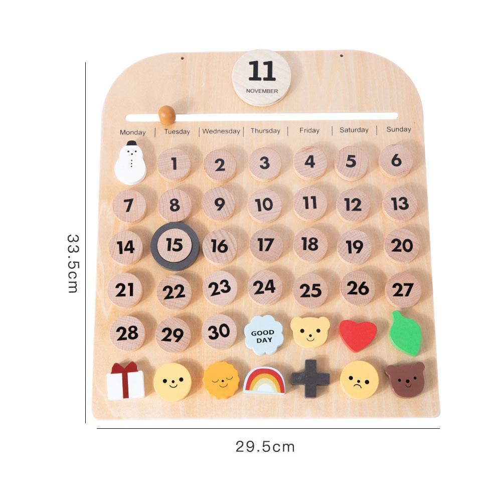 Calendario de pared de madera para niños, calendario con fecha, tiempo, aprendizaje activo, tiempo en familia, juguetes para niños en casa N9R6