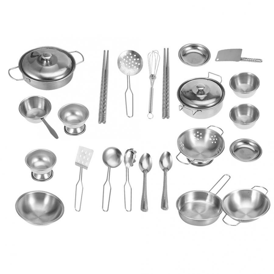16/25/32Pcs Rvs Miniatuur Koken Set Simulatie Servies Pretend Mini Kinderen Keuken Speelgoed Voor Kinderen jongen: 25pcs