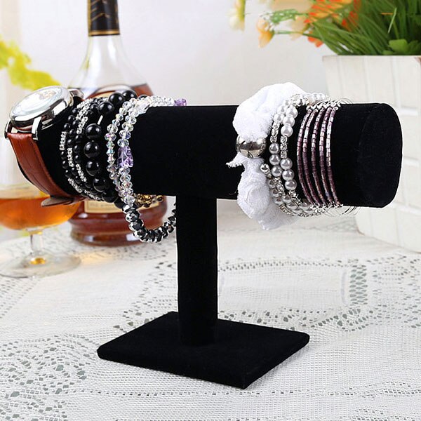 Nieuw Draagbare Velvet Armband Ketting Chain Horloge T-Bar Organizer Rack Sieraden Display Standhouder DO99