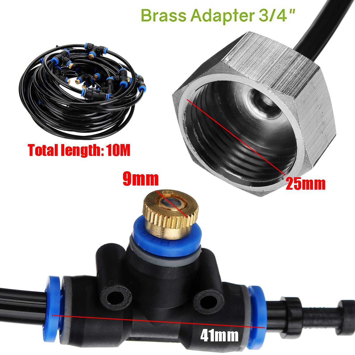 Water Sprinkler 10M Hose + 17pcs Nozzles Water Misting Cooling Irrigating System Outdoor Mist Cooling SprayTool for Greenhouse