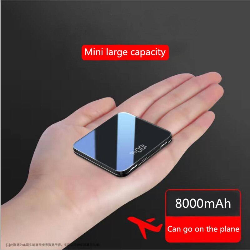 8000mAh Mini Power Bank 2.0A Quick Charge Power bank Dual-USB Portable Mirror Aluminium Fast Charging Mini External Battery