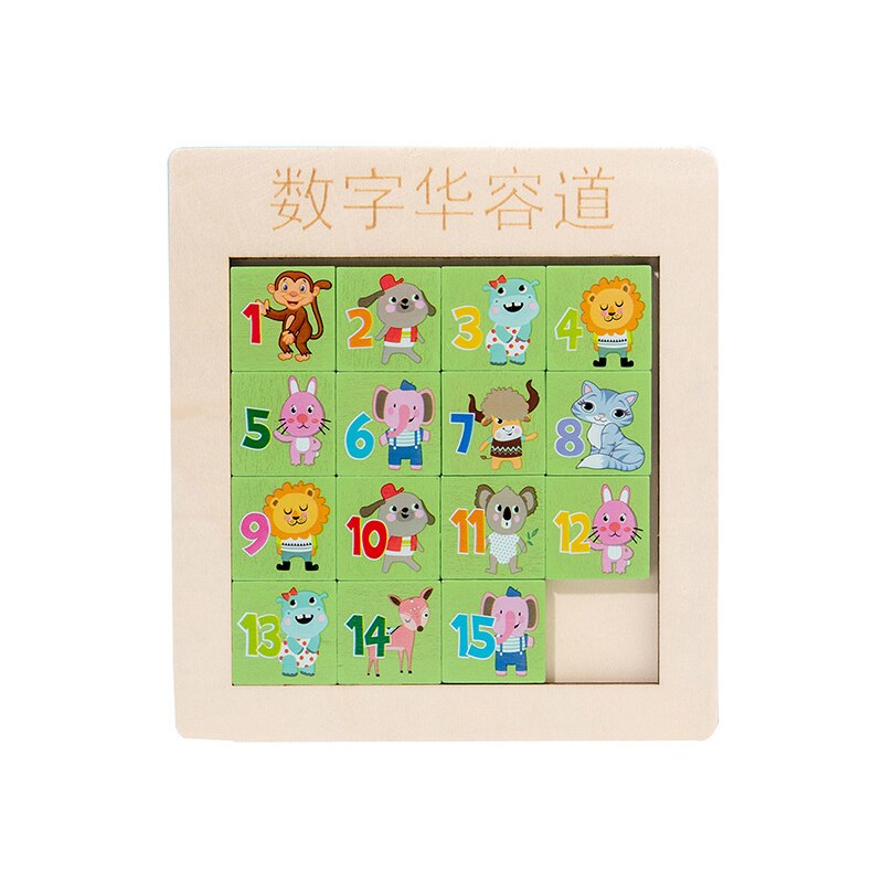 Huarong Road Klotski Puzzle Wooden 3D Puzzle Double-sided Digital Educational Early Learning Toys Children Brain Toys Develop: 1pc Animals