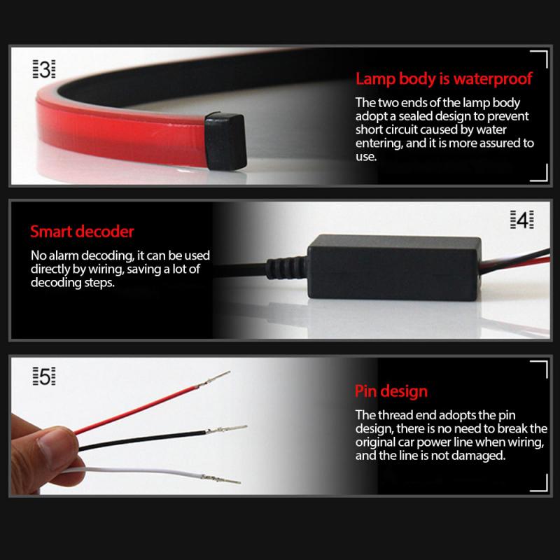 Auto High Mount Brake Stop Lights 90cm Light Bar Accessories Car Styling High Additional Brake Lamp Warning Turn Signal LED