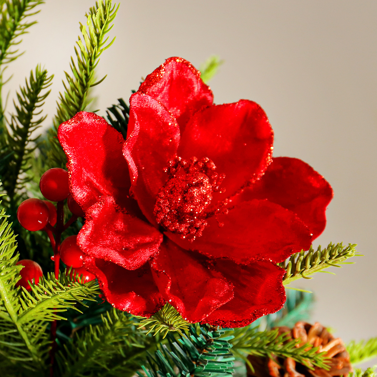 Große glitzernde künstliche Weihnachtsblumen, r... – Grandado
