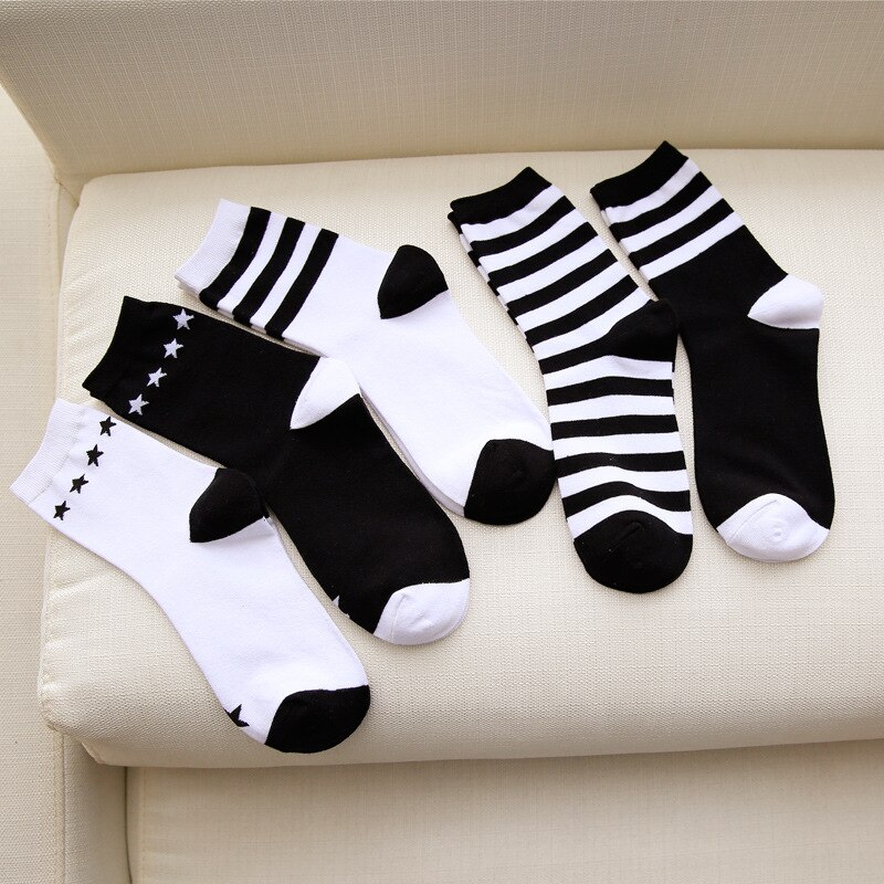 Calcetines de cuadros clásicos de pata de gallo para mujer, calcetín Harajuku de algodón, Vintage, Blanco, Negro, a rayas, con tubo