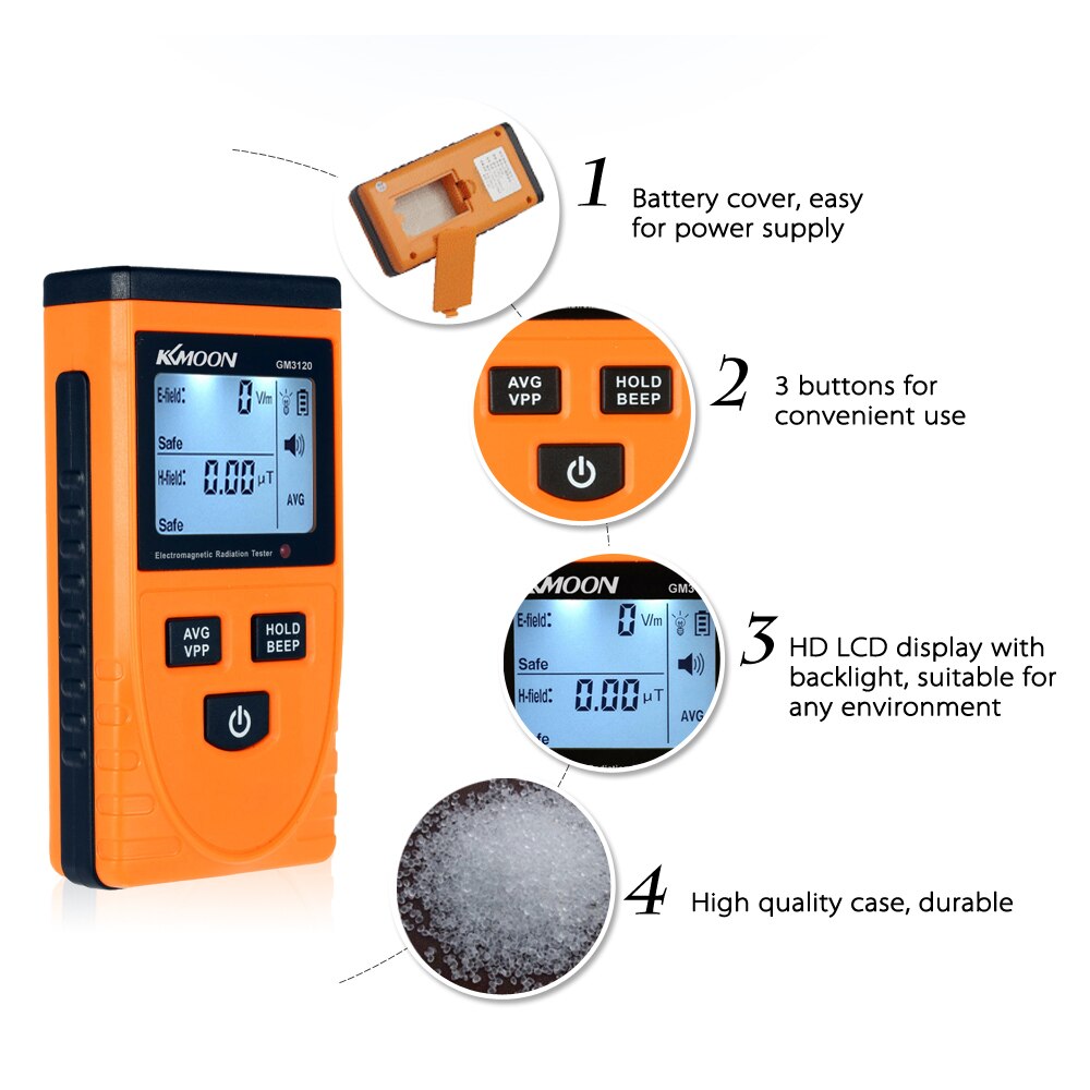 Kkmoon  gm3120 digital lcd elektromagnetisk strålingsdetektor meter dosimeter tester tæller diagnostisk værktøj til stråling