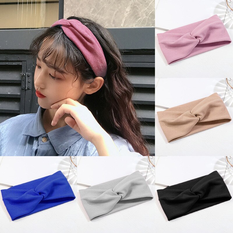 élastique noeud bandeaux sueur absorbant solide couleur bandeau pour femmes fille bébé coton croix cheveux accessoires