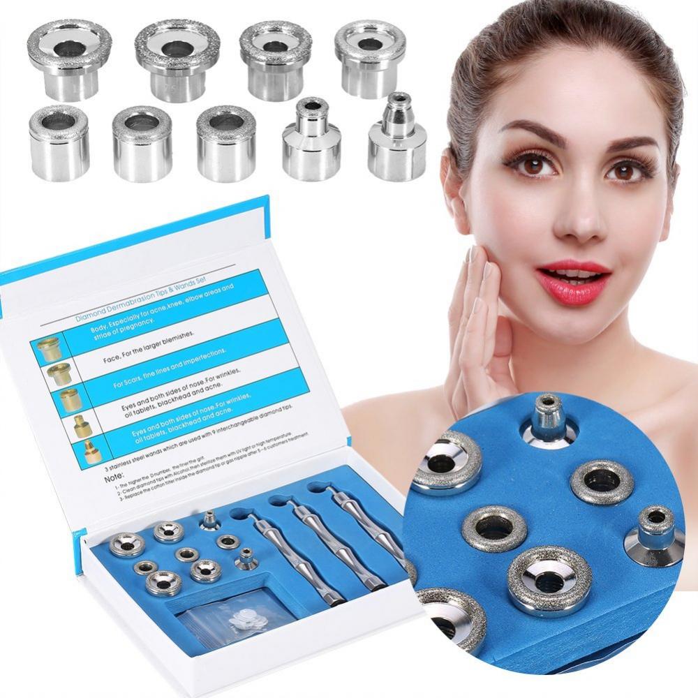 Diamond Microdermabrasion Tips 9 Tips 3 Wands Dermabrasion Tip For facial skin peeling blackhead remover face care salon beauty