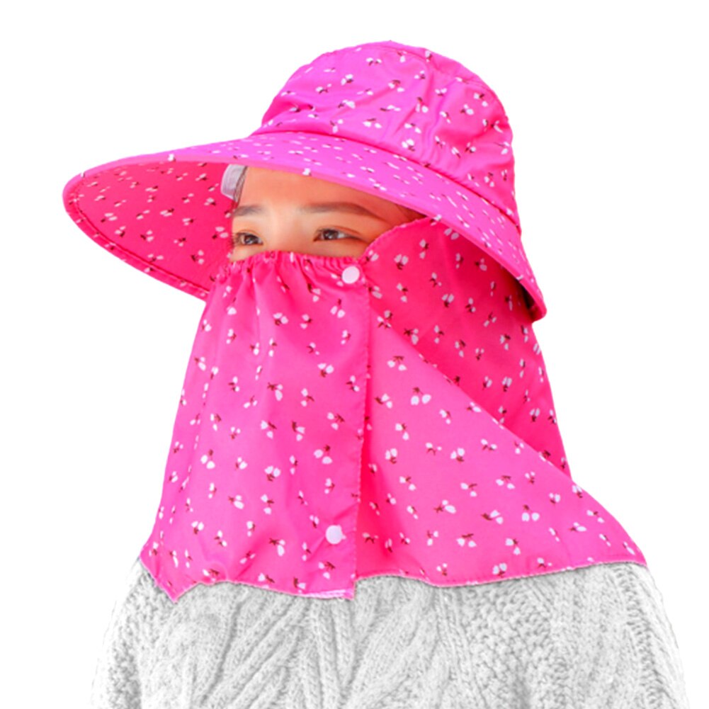 Multifunctionele dames bloemenprint anti-uv brede rand knoop gezichts- en halsbedekking outdoor fietshoed bestand tegen virussen hoed masker