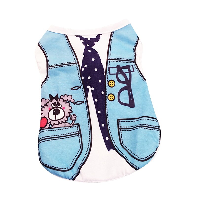 (XS-XXL) Summer Dog Clothes Perros Vest Pet Imitating Overalls Mascotas Cloth For Dogs Pets Clothing Cartoon French Bulldog ^o^: Blue / XXL