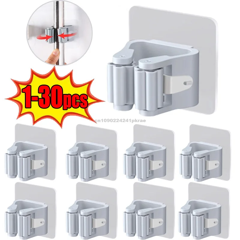 Uchwyt na mopa Samoprzylepny stojak na miotłę Montowany na ścianie wspornik na mopa Haczyk na szczotkę robić zamiatania Organizer robić przechowywania Akcesoria łazienkowe i kuchenne