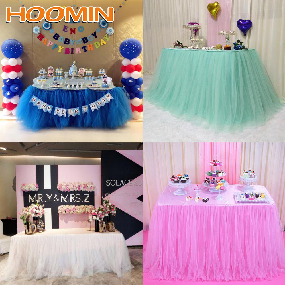 Hoomin Woondecoratie Multi Kleuren Tafel Rok Bruiloft Decoratie 75*100 Cm Party Tulle Tutu Met Tafelkleed