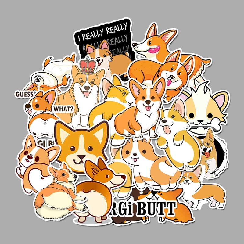 50 PCS Welsh Corgi Pembroke Cartoon Stickers Cute Animals Dog For Suitcase Cool Laptop Stickers Skateboard Waterproof Sticker