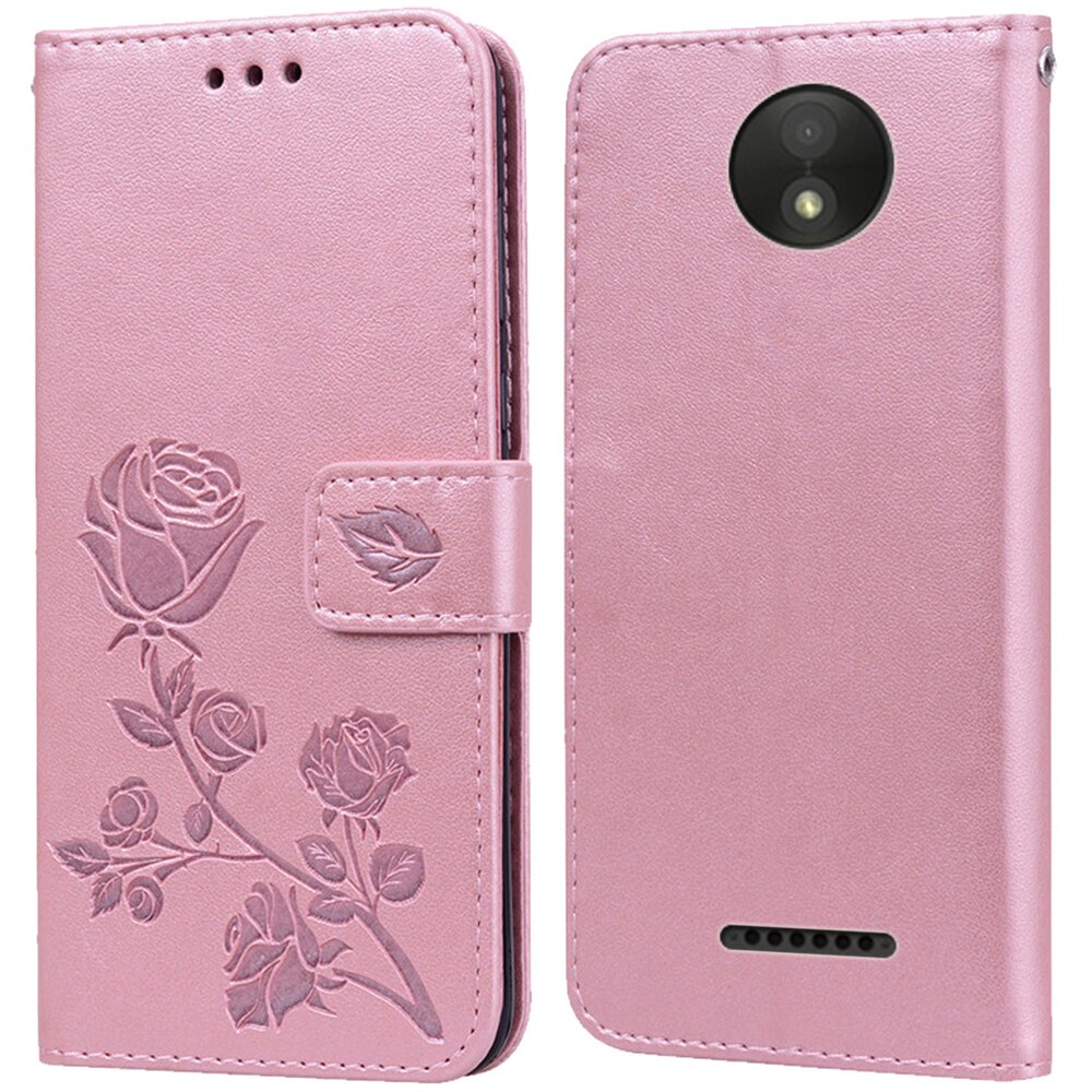 Lyxigt läder flip bokfodral för motorola moto c plus  xt1723 xt1724 c xt1750 xt1754 xt1755 rose flower plånboksställ telefonfodral