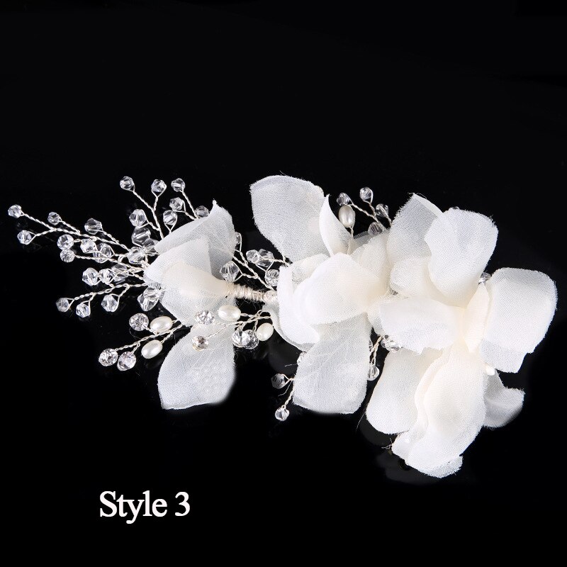 Elegante Floreale Spilli Pizzo Bianco sentiero E Filati Della Perla Del Fiore Dei Capelli della forcella Da Sposa tiara Corona Copricapo Delle Donne Accessori per Capelli Da Sposa: stile 3