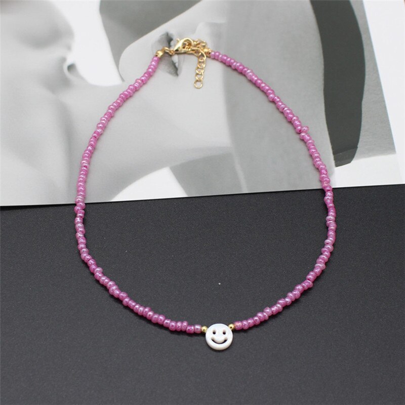 Natural Freshwater Shell Round White Smiley Rainbow Beaded Choker Necklace For Women Chain Jewelry Accessories: 10