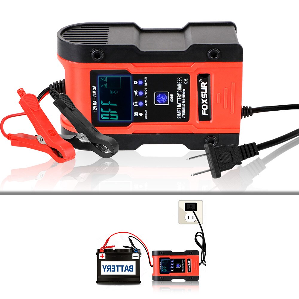 LEEPEE – chargeur Intelligent de batterie de voiture 12V-24V, 6a, entretien et désulfatage d'impulsions, pour batterie au plomb, Agm Gel