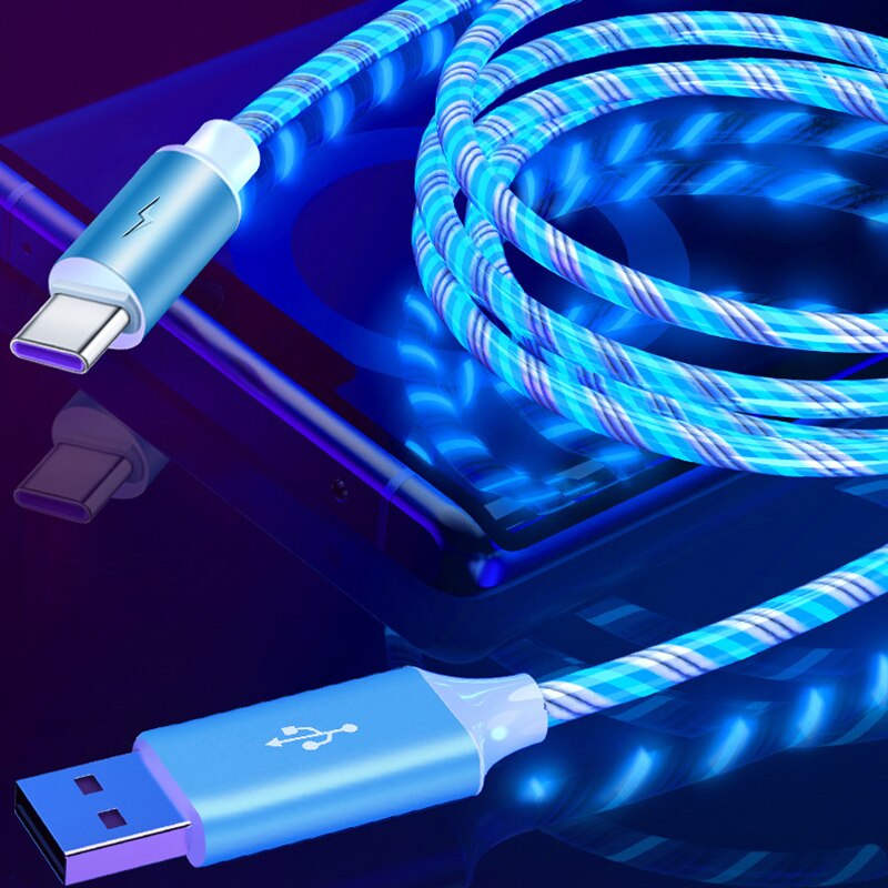 5A Type C USB Cable QC3.0 Fast Charging Wire Mobile Phone Flowing Light Micro USB Cable For Samsung Type-c Charging Phone Cable