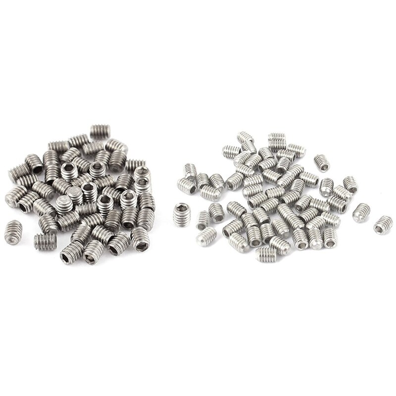 100Pcs Stainless Steel Hex Socket Set: 50Pcs M2.5 X 3Mm Headless Cup Point Grub Screws &amp; 50Pcs M3x4mm Cap Point Grub Screws: Default Title