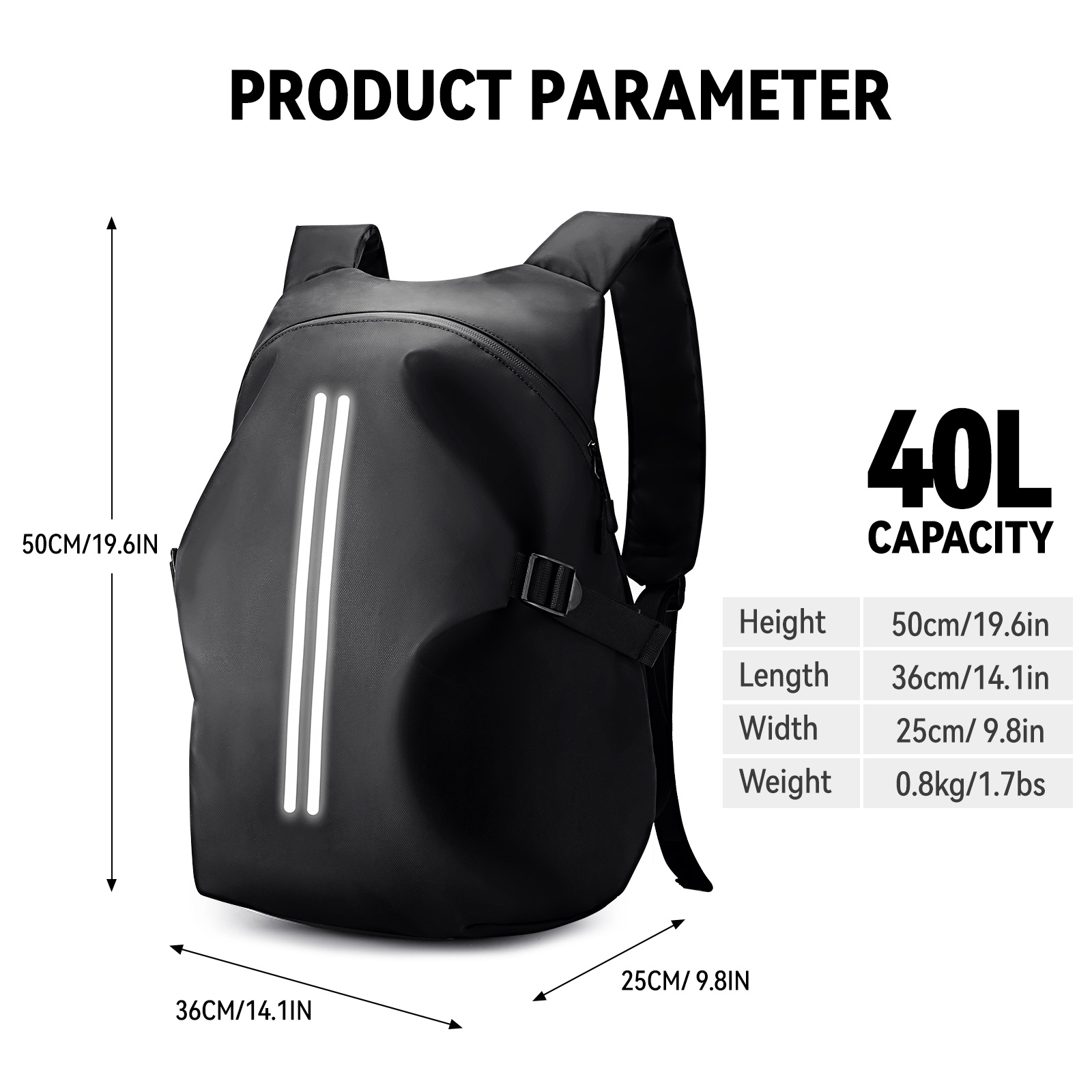 50L Motorradrucksack, großer multifunktionaler Rucksack für Motorradfahrer, wasserdichte Helmtasche, reflektierende Fahrrad-Reisetasche: Schwarz