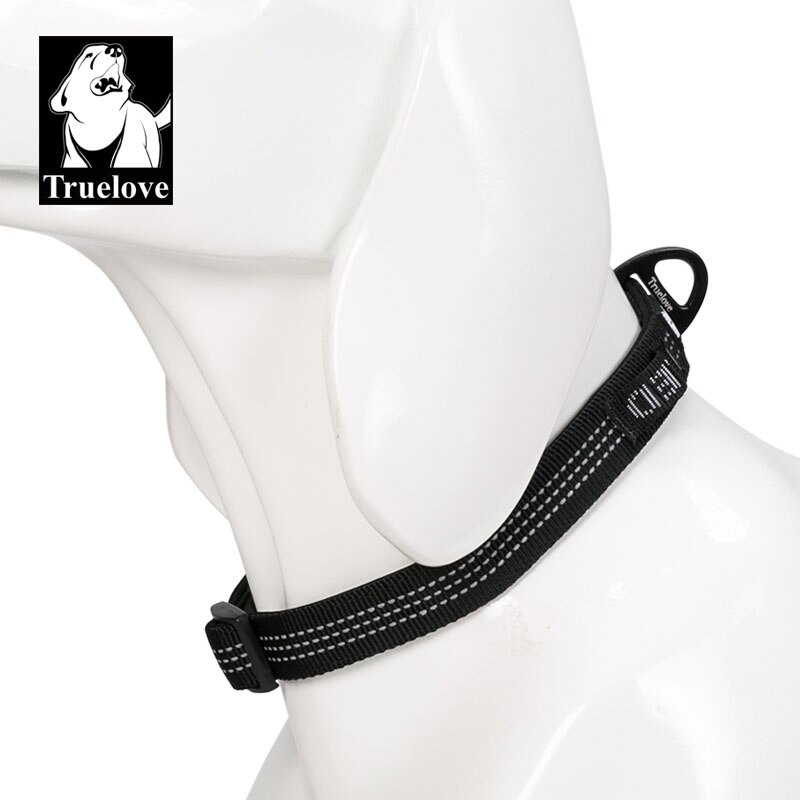 Truelove Gewatteerde Halsbanden Voor Grote Kleine Honden Nylon verstelbare Reflecterende Zachte Quick Release Hond Ketting Voor Huisdieren: black / L 45-65cm Neck