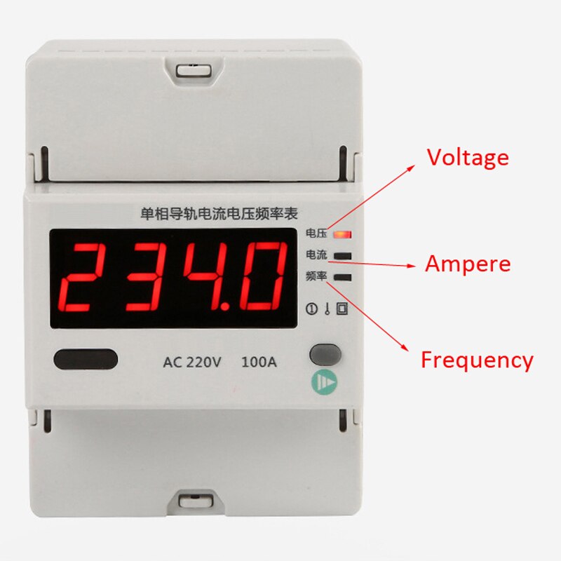 Din-skena typ 1 fas av hz kombinationsmätare  ac220v 0-100a elektronisk mätare led nummerdisplay