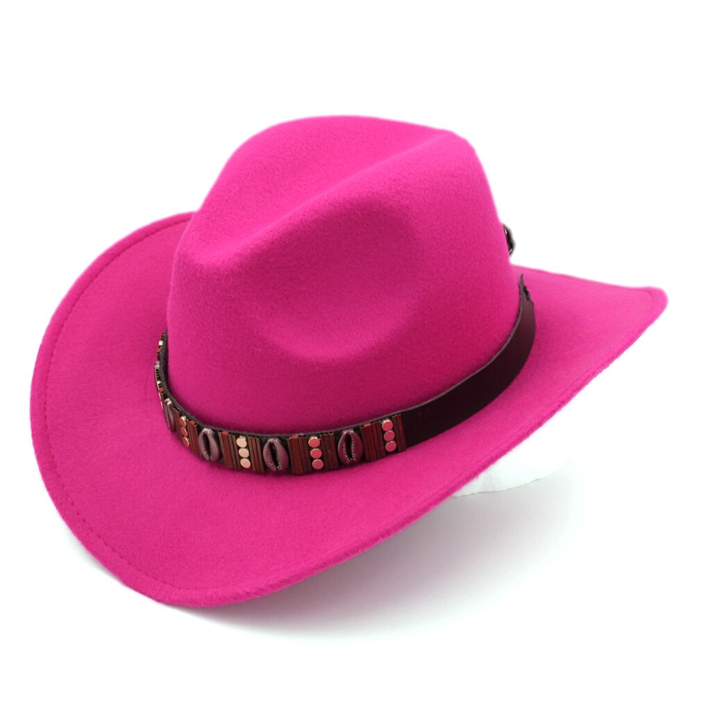 Mistdawn unisex western cowboy ridehat cowgirl kasket stiv bred skygge vinter varmt kostume: Rosenrød