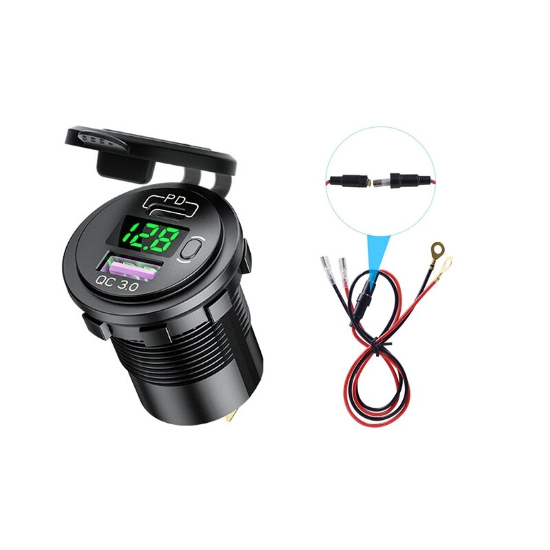 Waterdicht Type C Pd QC3.0 Usb 12V Auto Snelle Auto-oplader Met Led Voltmeter Op Uit Schakelaar Kabel Voor truck Motorfietsen Mari: 4