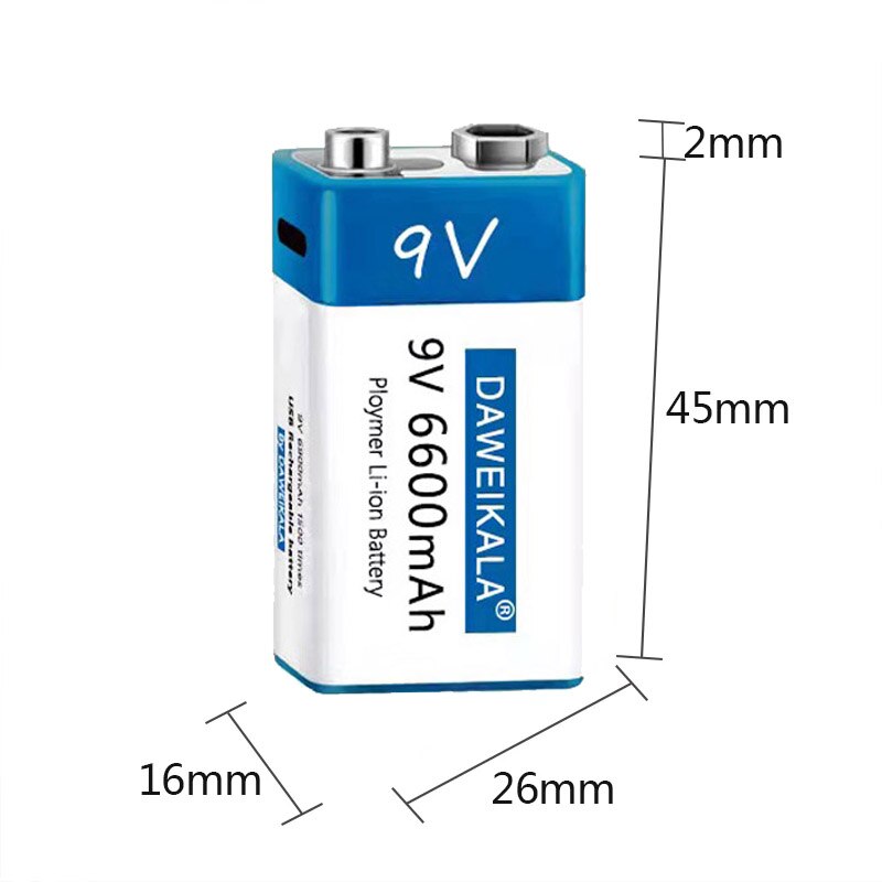 9V 6600mAh lithium ion fast rechargeable battery teyt-c Interface USB battery 9V multimeter lithium microphone toy cable rem