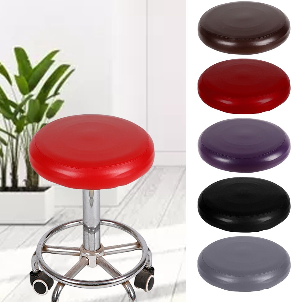 Housse de coussin de siège élastique rond en cuir PU, pour Salon, petit tabouret, extensible, couleur unie, protection de chaise, hôtel, maison