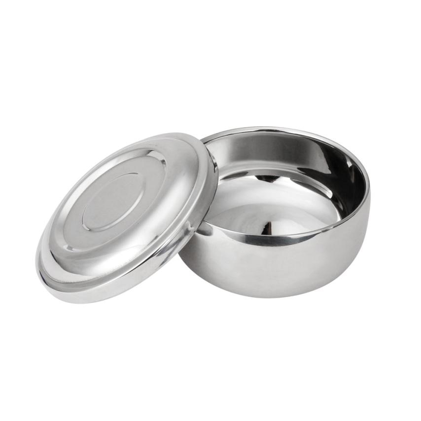 1PCS ZY Stainless Steel Double Layer Shaving Soap Bowl Mug Lid Bowl Cup For Shaving Brush D40