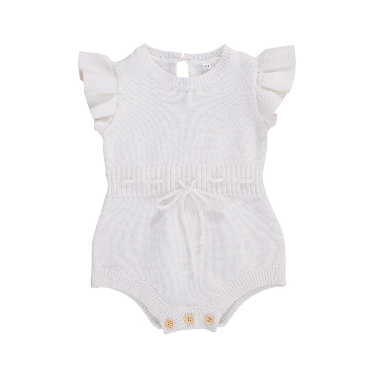Focusnorm Baby Jongens Meisjes Trui Gebreid Bodysuits Ruches Korte Mouwen Effen Jumpsuits Outfits 3 Kleuren: WHITE / 24M