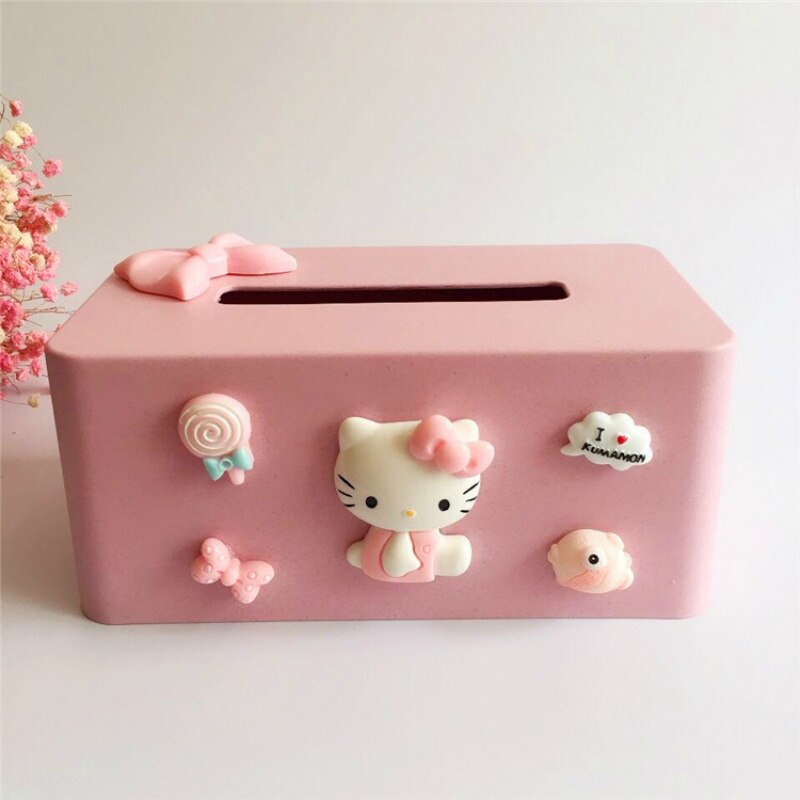 Wheat Straw pink kitty Tissue Box Paper Toilet Box Tissue Roll Paper Wooden Tissue Box Home Car Organizer Decoration Tools