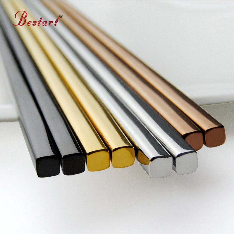 Baguettes chinoises chaudes en métal or en acier inoxydable bâton carré Sushi nouilles chinoises baguettes longue Baguette Cool outil pour manger